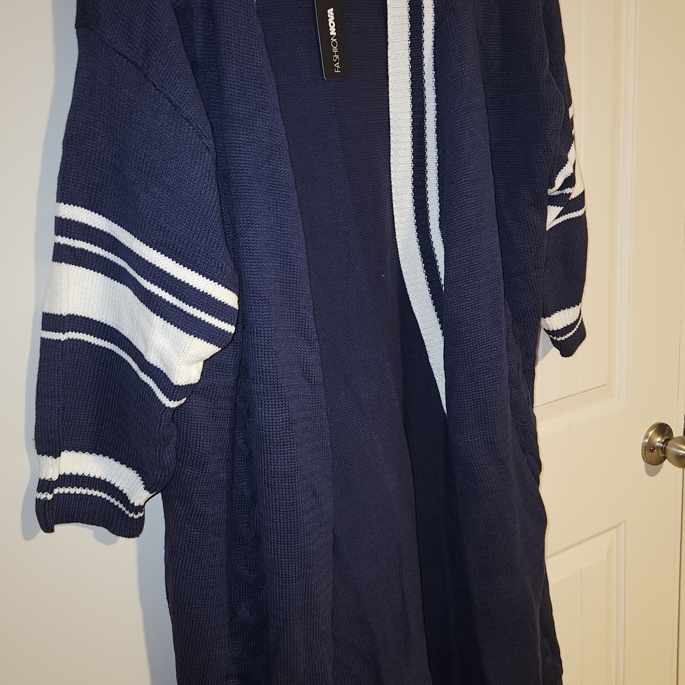 Fashion Nova Deep Blue Varsity Cardigan
